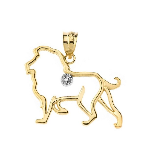 14k Solid Gold Diamond Lion Openwork Pendant Charm